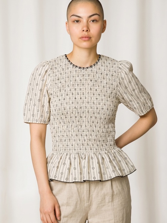 Isabel Marant Tops - Isabel Marant Cream & Black Silk Smocked Peplum Blouse, size 42 (US 10)
